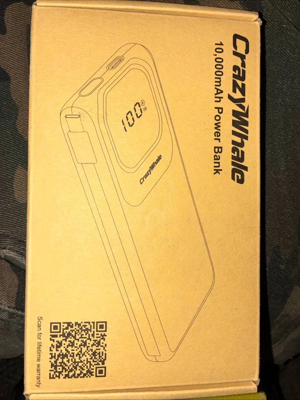 CrazyWhale 10,000mAh Power Bank - Tan Box